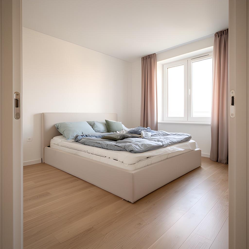 Freshly cleared bedroom ready for a new mattress delivery beside a window